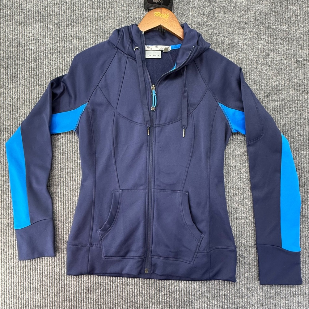 Athleta Navy Blue Colorblock Full Zip Hoodie Jacket Style 138708 Womens Medium